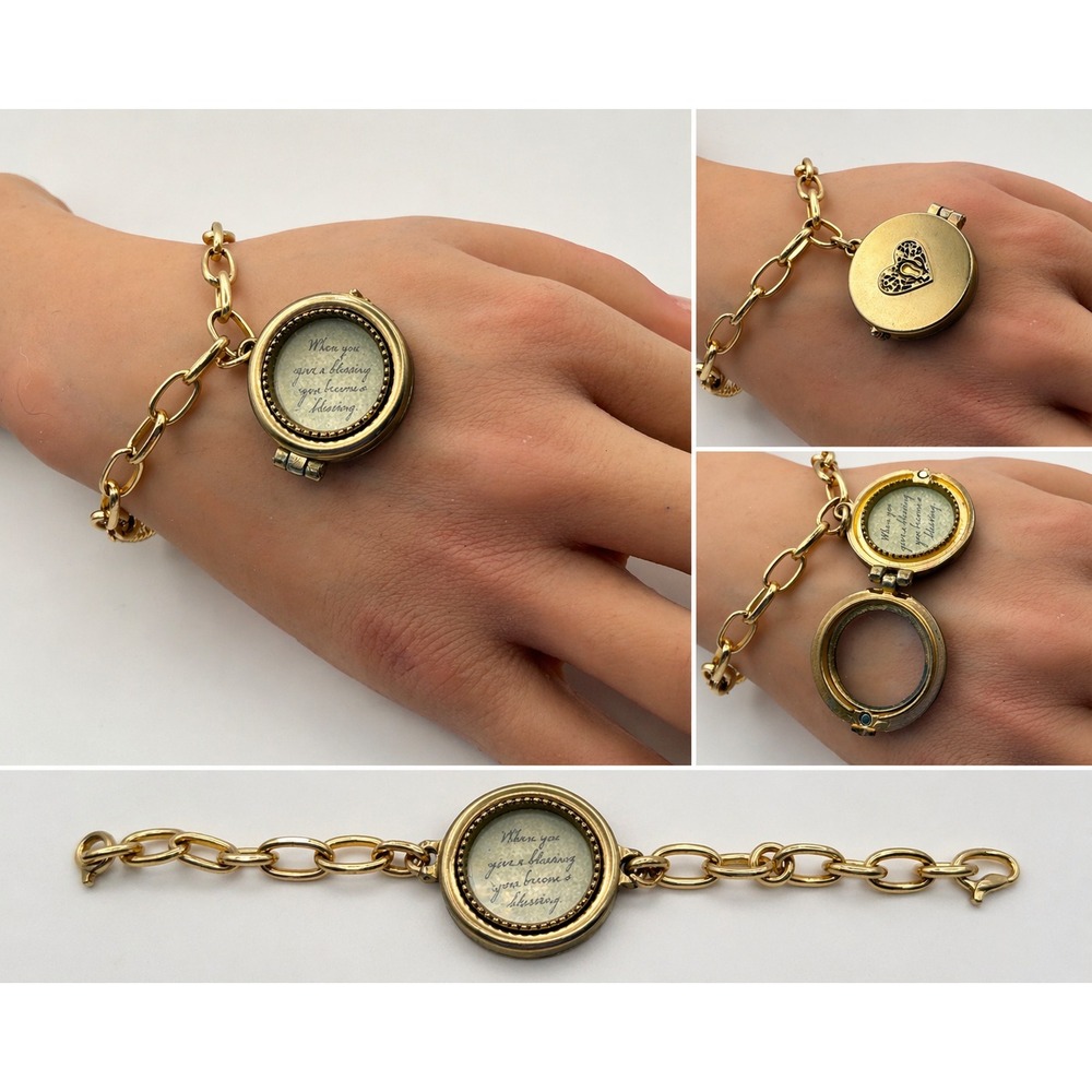 DEMDACO Blessing Keepers Locket Bracelet Gold Tone  Pearls Retired Adjustable
